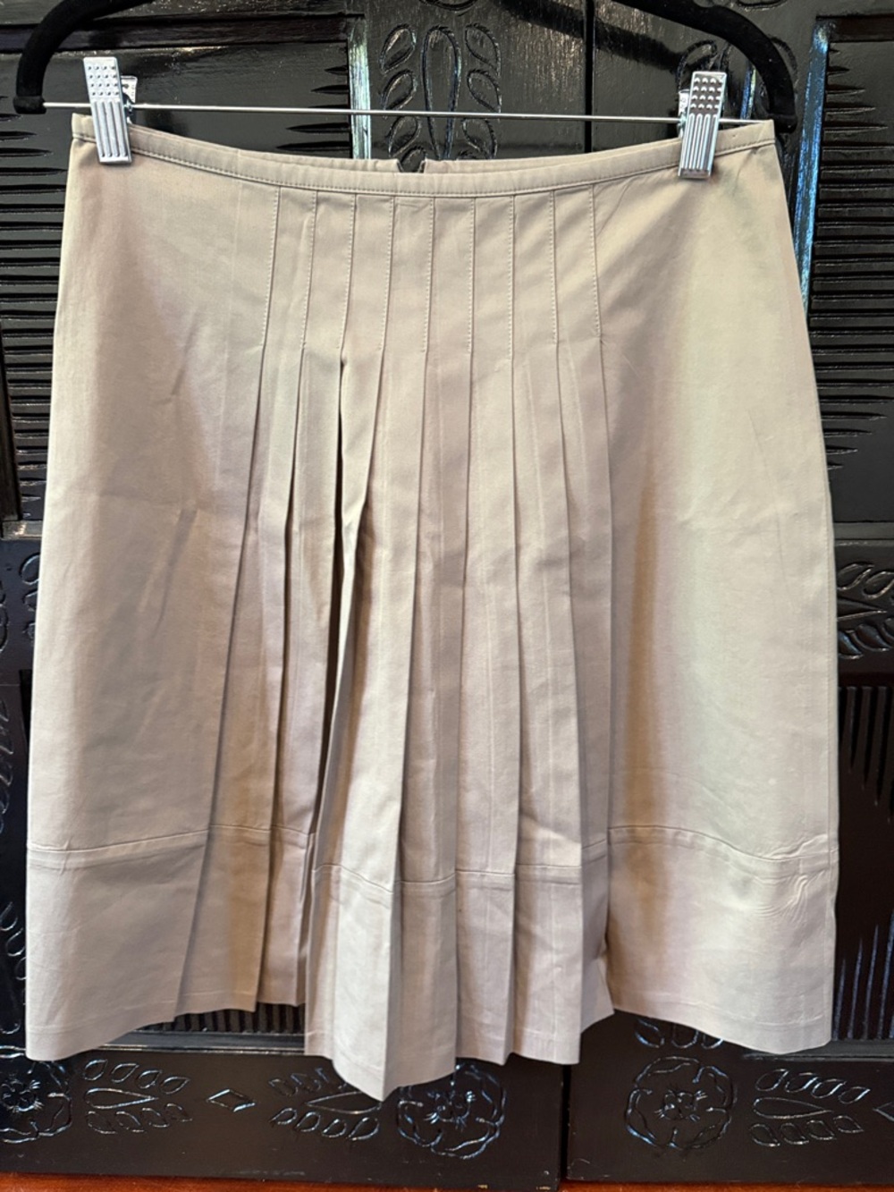 Pleated Beige A-Line Skirt